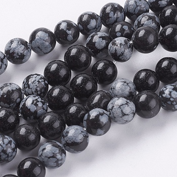 Natural Snowflake Obsidian Beads Strands, Round, 8mm, Hole: 1mm, about 24pcs/strand, 7.6 inch
