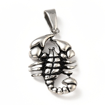 Vacuum Plating 304 Stainless Steel Pendants, Crab, Antique Silver, 32~33x20x4.5mm, Hole: 7~10x3~4mm