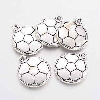 Tibetan Style Alloy FootBall/Soccer Ball Hobby Pendants, Sports Charms, Lead Free & Cadmium Free, Antique Silver, 22x18.5x3.5mm, Hole: 2mm