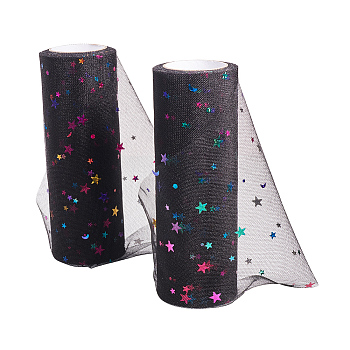 Star Sequin Deco Mesh Ribbons, Tulle Fabric, Tulle Roll Spool Fabric For Skirt Making, Black, 6 inch(15.24cm), about 10yards/roll(9.144m/roll)