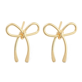 Bowknot Brass Stud Earrings for Women, Golden, 19.5x17.5x4.5mm