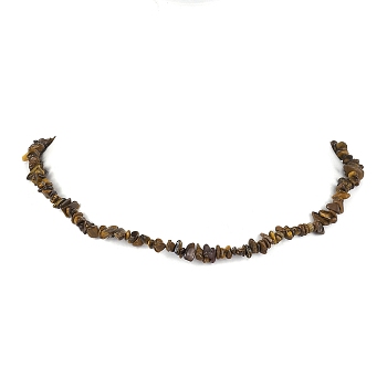 Natural Tiger Eye Chip Beaded Necklace, Stainless Steel Color, 15.94~15.98 inch(40.5~40.6cm)