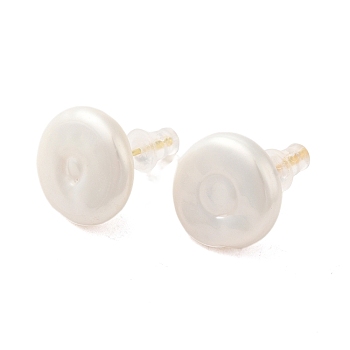 Sterling Silver Studs Earrings, with Natural Pearl,  Jewely for Women, Flat Round, Real 18K Gold Plated, 17x14mm