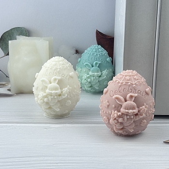 Easter Egg with Rabbit Scented Candle Food Grade Silicone Molds, Candle Making Molds, Aromatherapy Candle Mold, White, 8.05x7.4x7.7cm, Inner Diameter: 3.1cm