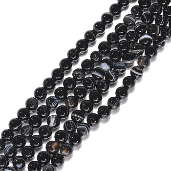 Natural Black Agate Beads Strands, Round, Dyed, Black, 6mm, Hole: 1mm, about 63pcs/strand