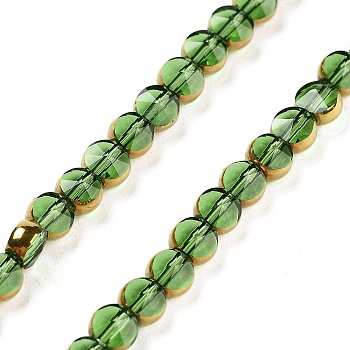 Electroplate Glass Beads Strands, Faceted, Flat Round, Lime Green, 4.5x3mm, Hole: 0.8mm, about 70pcs/strand, 11.38 inch(28.9cm)