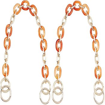 Alloy & Acrylic Cable Chain Bag Straps, with Alloy Spring Gate Ring, Bag Replacement Accessories, Dark Orange, 480x22x14mm