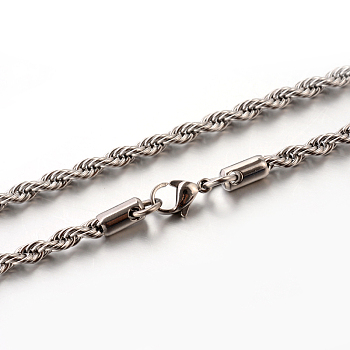 304 Stainless Steel Rope Chain Necklaces, Stainless Steel Color, 23.6 inch(59.9cm), 4mm