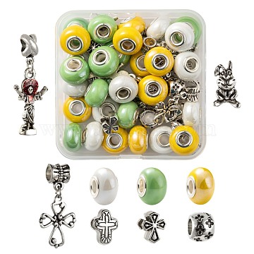 DIY Jewelry Making Kits for Easter, Including Handmade Porcelain European Beads, Alloy European Beads & Dangle Charms, Mixed Color, 50pcs/box(DIY-LS0001-95)