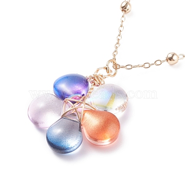 Glass Beaded Flower Pendant Necklace with Satellite Chain(NJEW-JN03842)-4