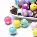 60Pcs Opaque Acrylic Beads, Round with Heart, Mixed Color, 16mm, Hole: 3mm(MACR-SC0001-88)