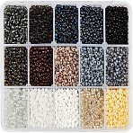8/0 Glass Seed Beads, Round, Black, 3mm, Hole: 1mm, 15 colors, about 450pcs/color, 6750pcs/box(SEED-NB0001-12A-3mm)