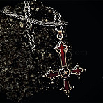 Alloy Enamel Gothic Inverted Cross Pendant Necklaces, Platinum, Dark Red, 17.72 inch(45cm)(FS-WGD90D9-02)