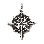 304 Stainless Steel Pendants, Compass Shape Charms, Antique Silver, 45x37.5x7.5mm, Hole: 5.5mm(STAS-E526-04AS)