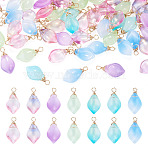 70Pcs Imitation Jade Glass Pendants, Petal Charm, with Copper Wire, Mixed Color, 25.5mm, Hole: 2.8mms, 10pcs/color(PALLOY-TAC0279)