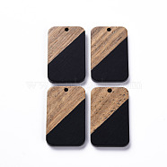 Opaque Resin & Walnut Wood Pendants, Two Tone, Rectangle, Black, 32.5x21x3mm, Hole: 2mm(RESI-T035-38E)