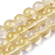 Transparent Spray Painted Glass Bead Strands, with Golden Foil, Round, Gold, 10~11mm, Hole: 1.4~1.6mm, about 39~42pcs/Strand, 14.84 inch~15.27 inch(37.7~38.8cm)(X-GLAA-N035-03D-B08)