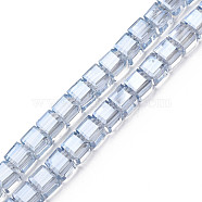 Electroplate Transparent Glass Beads Strands, , Faceted, Cube, Light Steel Blue, 7x7x7mm, Hole: 1.4mm, about 100pcs/strand, 26.77 inch(68cm)(EGLA-N002-28-F03)