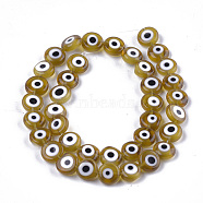 Handmade Evil Eye Lampwork Beads Strands, Flat Round, Dark Khaki, 9.5x3.5mm, Hole: 1.2mm, about 38pcs/strand, 14.1 inch~14.5 inch.(X-LAMP-S191-02C-07)