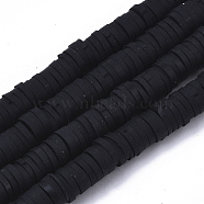 Handmade Polymer Clay Beads Strands, for DIY Jewelry Crafts Supplies, Heishi Beads, Disc/Flat Round, Black, 6x0.5~1mm, Hole: 1.8mm, about 290~320pcs/strand, 15.75 inch~16.14 inch(40~41cm)(CLAY-R089-6mm-001)