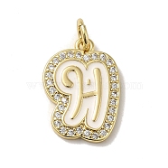 Brass Micro Pave Cubic Zirconia Pendants, with Jump Rings, Real 18K Gold Plated, Letter H, 20x14x2mm, Hole: 3.8mm(KK-K354-02G-H)