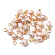 Natural Cultured Freshwater Pearl Pendants, with Brass Finding, Potato, Misty Rose, 16~19x8~9.5x6.5~9mm, Hole: 3mm(PALLOY-TAC0036-03)