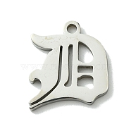 201 Stainless Steel Pendants, Stainless Steel Color, Old Initial Letters Charms, Letter D, 17.5x16x1.6mm, Hole: 1.8mm(STAS-B055-01P-D)
