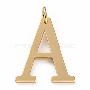 Golden Brass Pendants, Long-Lasting Plated, Letter, Letter.A, 27x22x1.5mm, Hole: 3.5mm(KK-P194-01G-A)