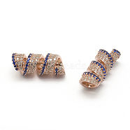 Brass Micro Pave Grade AAA Cubic Zirconia Tube Beads, Cadmium Free & Nickel Free & Lead Free, Large Hole Beads, Twist, Real Rose Gold Plated, 8x20mm, Hole: 4.5mm(X-ZIRC-G100-33RG-NR)