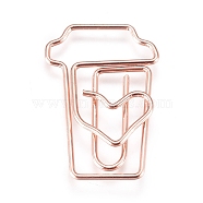 Coffee Cup Shape Iron Paperclips, Cute Paper Clips, Funny Bookmark Marking Clips, Rose Gold, 27.5x18.5x2.5mm(TOOL-L008-016RG)