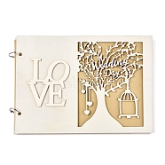 Wooden Wedding Guestbooks Notepad, for Wedding Decoration, Rectangle with Hollow Tree and Cage, Word Love, Floral White, 20x28x1cm, about 20sheet/pc(AJEW-M206-19)