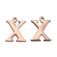 Ion Plating(IP) 304 Stainless Steel Alphabet Charms, Rose Gold, Letter.X, 12x10x1mm, Hole: 1mm(STAS-H122-X-RG)