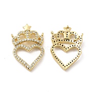 Brass Micro Pave Clear Cubic Zirconia Connector Charms, Heart Links with Crown, Real 18K Gold Plated, 23.5x16x3.5mm, Hole: 0.9mm(KK-E068-VB101)