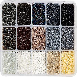 8/0 Glass Seed Beads, Round, Black, 3mm, Hole: 1mm, 15 colors, about 450pcs/color, 6750pcs/box(SEED-NB0001-12A-3mm)