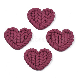 Handmade Polymer Clay Cabochons, Imitation Braided Pad, Heart, Pale Violet Red, 19.5~22x24.5~26.5x4~5mm(CLAY-N010-025F)