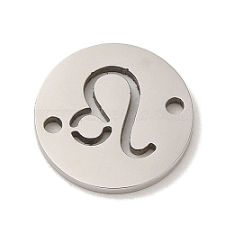 Non-Tarnish Constellation 201 Stainless Steel Hollow Links, Stainless Steel Color, Leo, 12x1mm, Hole: 1.2mm(STAS-E217-22P-05)