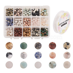 Yilisi 450Pcs 15 Style DIY Stretch Bracelets Making Kits, Including Gemstone Round Beads and Elastic Crystal Thread, 6~6.5mm, Hole: 1mm, 30pcs/style(DIY-YS0001-30)