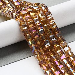 Electroplate Glass Beads Strands, AB Color Plated, Faceted, Cube, Goldenrod, 6x6x6mm, Hole: 1mm, about 100pcs/strand, 22 inch(EGLA-R030-6x6mm-17)