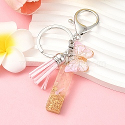 Resin & Acrylic & Faux Suede Tassel Keychain, with Alloy Clasp and Iron Rings, Letter I, 9.5cm(KEYC-YW00123-09)