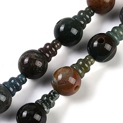 Natural Indian Agate 3-Hole Guru Beads Strands, for Buddhist Jewelry Making, T-Drilled Beads, Gourd, 20x12mm, Hole: 1.8mm and 2mm(G-H064-E02-01)