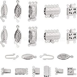 CHGCRAFT 48 Sets 6 Styles 304 Stainless Steel Box Clasps, Multi-Strand Clasps, Mixed Shapes, Stainless Steel Color, 10.5~21x7~20x3~5mm, Hole: 1~1.4mm, 8 sets/style(STAS-CA0001-53)