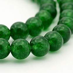 Dyed Natural White Jade Round Bead Strands, Grade A, Green, 8mm, Hole: 1mm, about 50pcs/strand, 15 inch(G-J285-18)