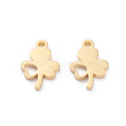 304 Stainless Steel Charms, Laser Cut, Clover, Golden, 12x8x1mm, Hole: 1.2mm(STAS-I151-09G)