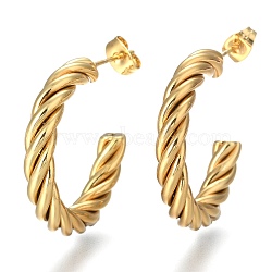 304 Stainless Steel Half Hoop Earrings, Stud Earrings, Hypoallergenic Earrings, with Ear Nut, Twisted, Ring, Golden, 31.5x5mm, Pin: 0.5mm(EJEW-F257-10G)