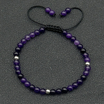 Adjustable Natural Amethyst Braided Beaded Bracelets for Women, 