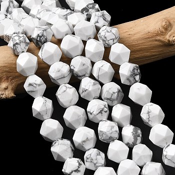 Natural Howlite Beads Strands, Star Cut Round Beads, Faceted, 9~10x9~10x9~10mm, Hole: 1~1.4mm, about 38~40pcs/strand, 14.88''15.08''(37.8~38.3cm)