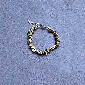 Natural Unakite Chip Beaded Bracelets for Women