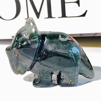 Natural Bloodstone Carved Healing Rhinoceros Figurines, Reiki Energy Stone Display Decorations, 48x34mm