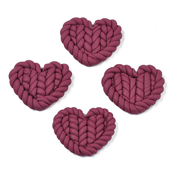 Handmade Polymer Clay Cabochons, Imitation Braided Pad, Heart, Pale Violet Red, 19.5~22x24.5~26.5x4~5mm