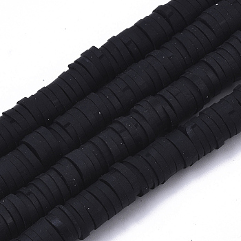 Handmade Polymer Clay Beads Strands, for DIY Jewelry Crafts Supplies, Heishi Beads, Disc/Flat Round, Black, 6x0.5~1mm, Hole: 1.8mm, about 290~320pcs/strand, 15.75 inch~16.14 inch(40~41cm)